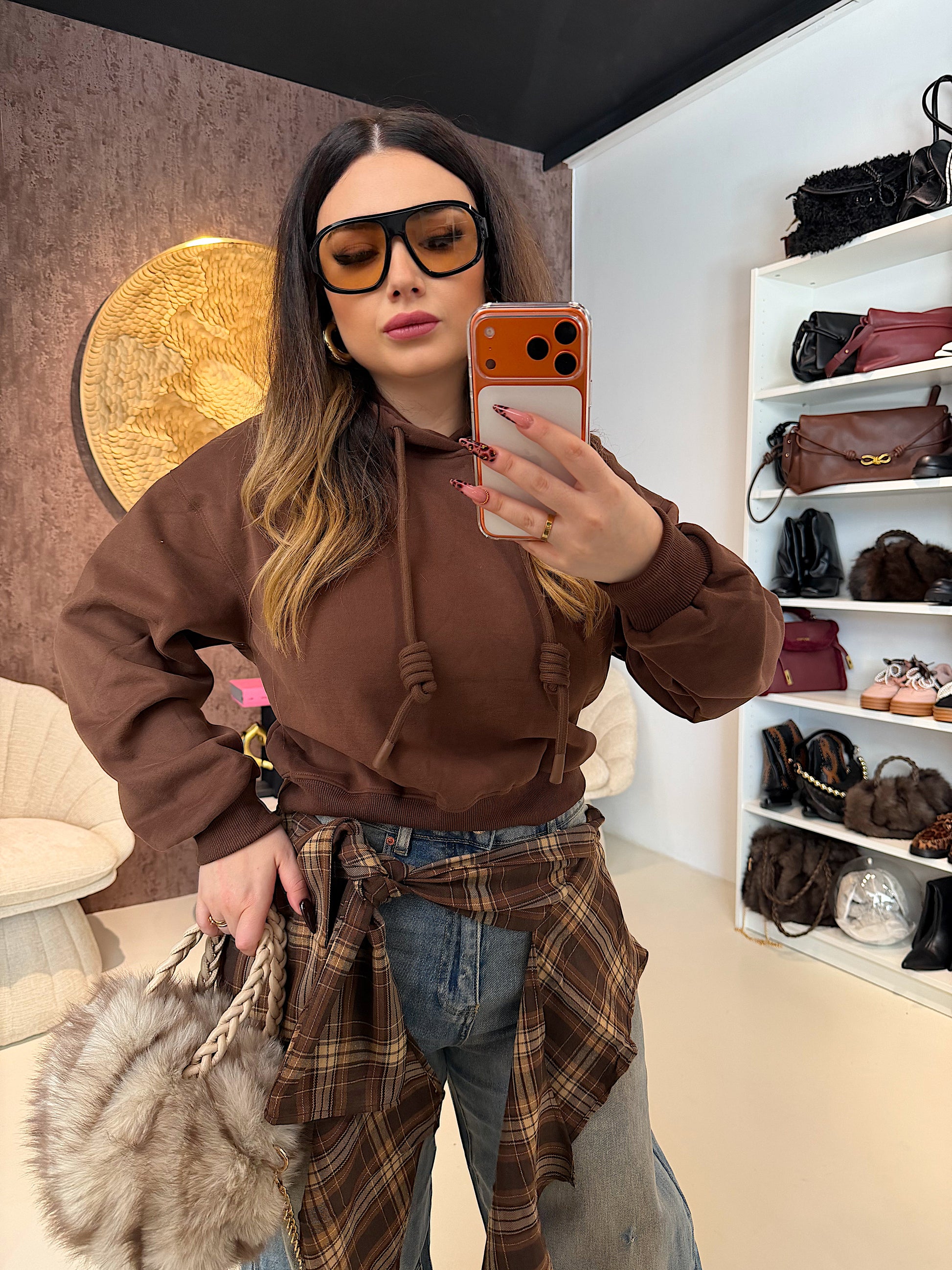 Felpa crop con lacci a nodo - R.a. Boutique