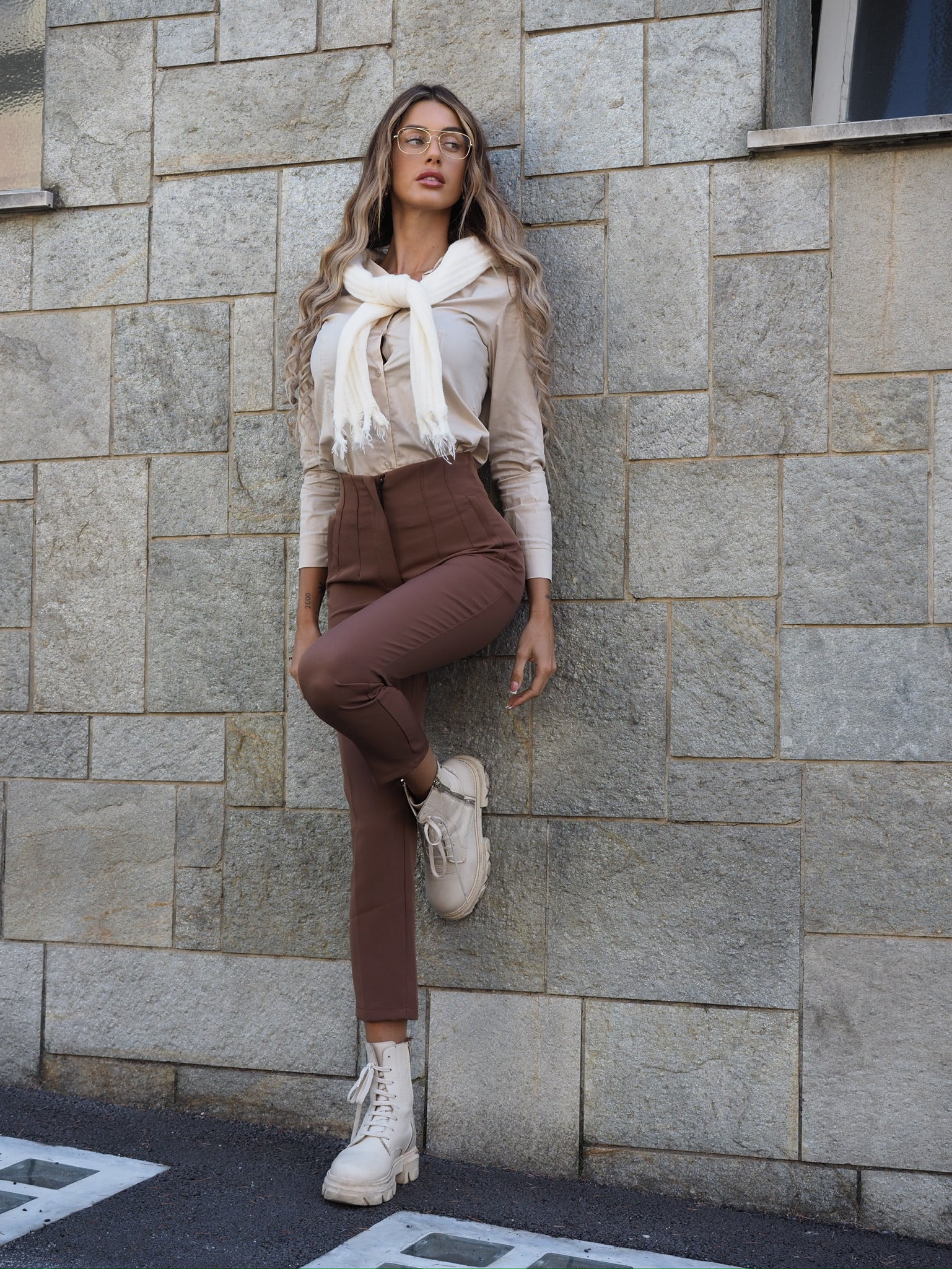 Pantalone vita alta choco - R.a. Boutique 
