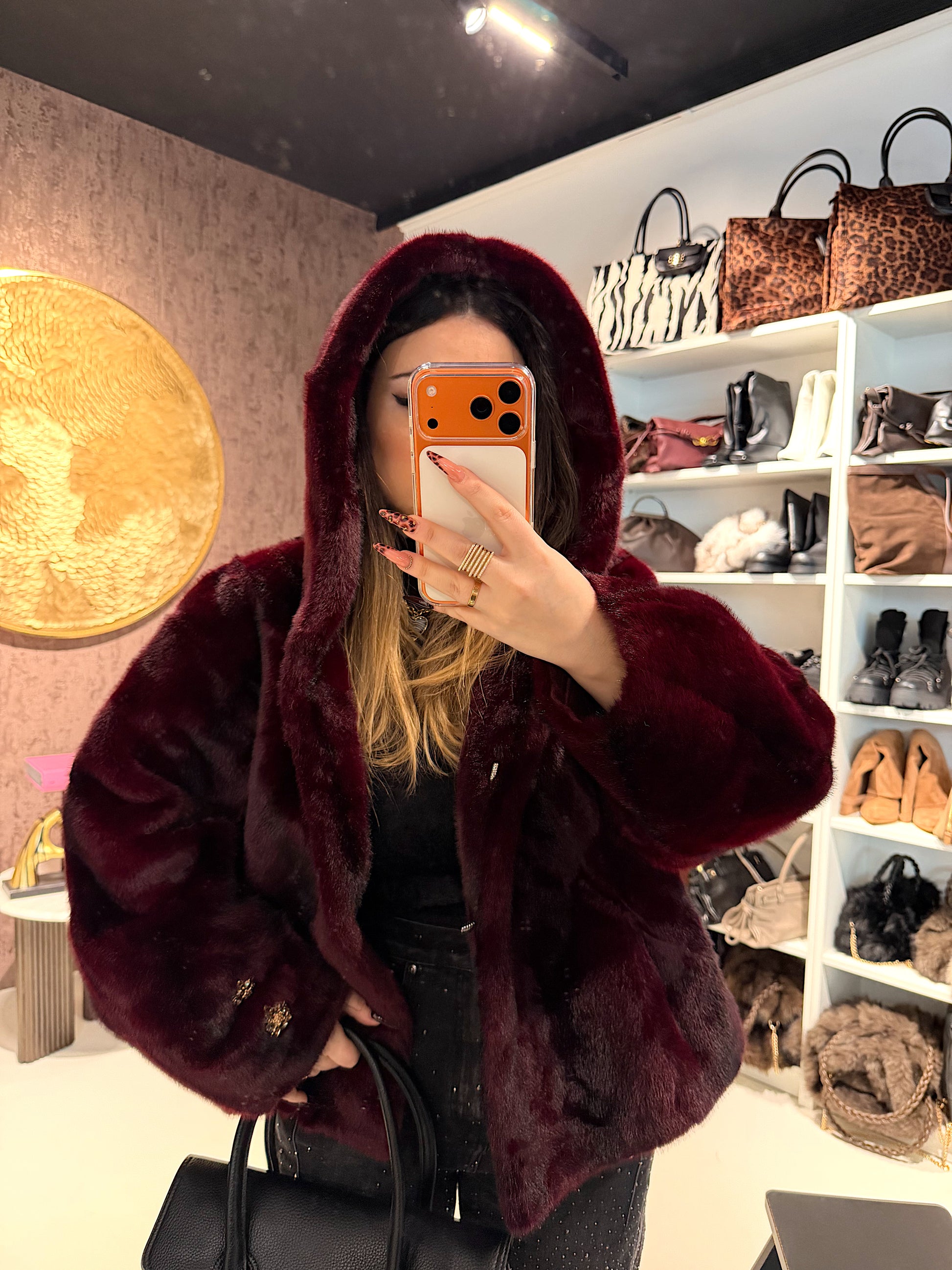 Giacca Pelliccia Elegance bordeaux e marrone - R.a. Boutique