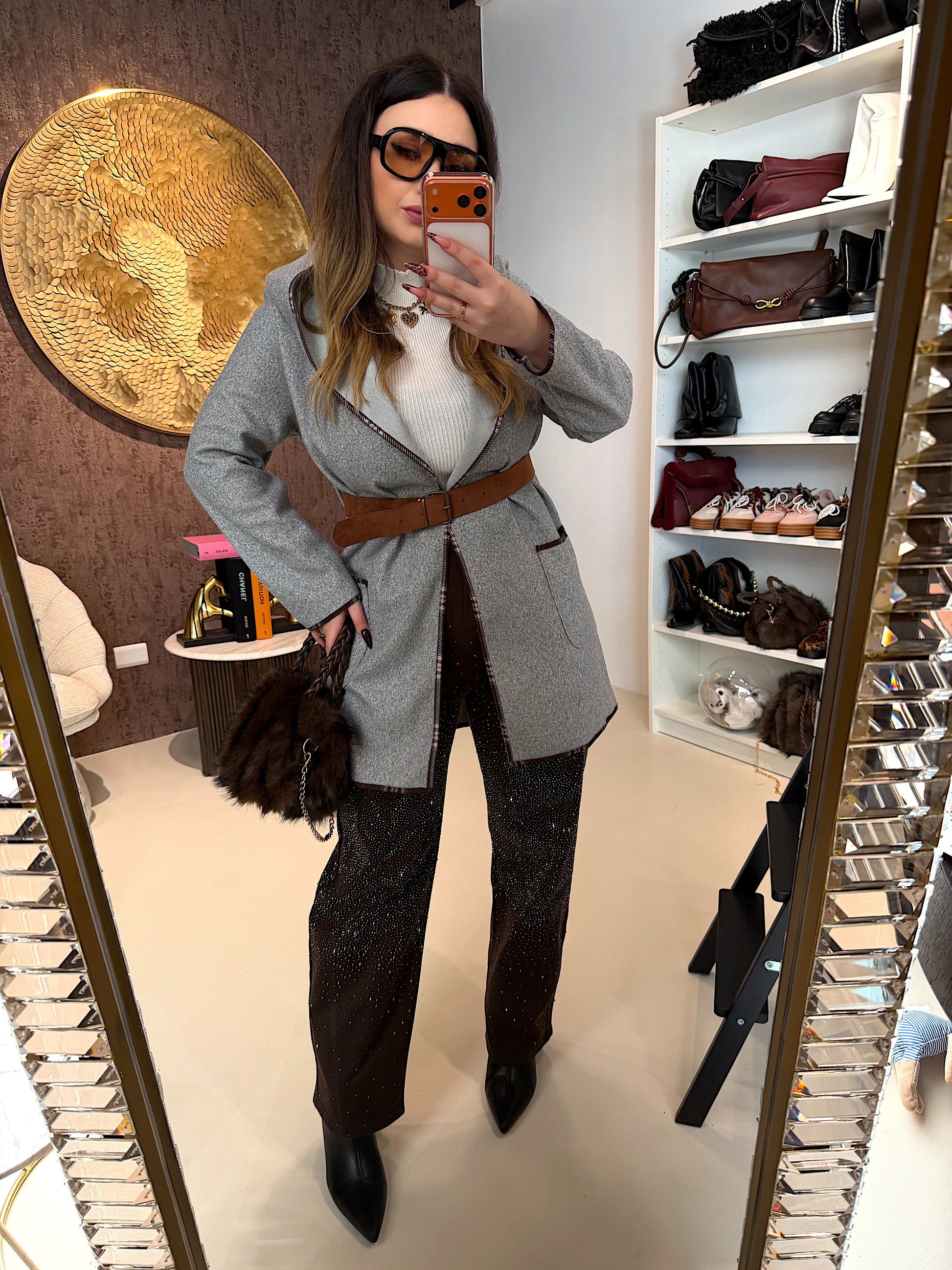 Pantalone con strass choco - R.a. Boutique