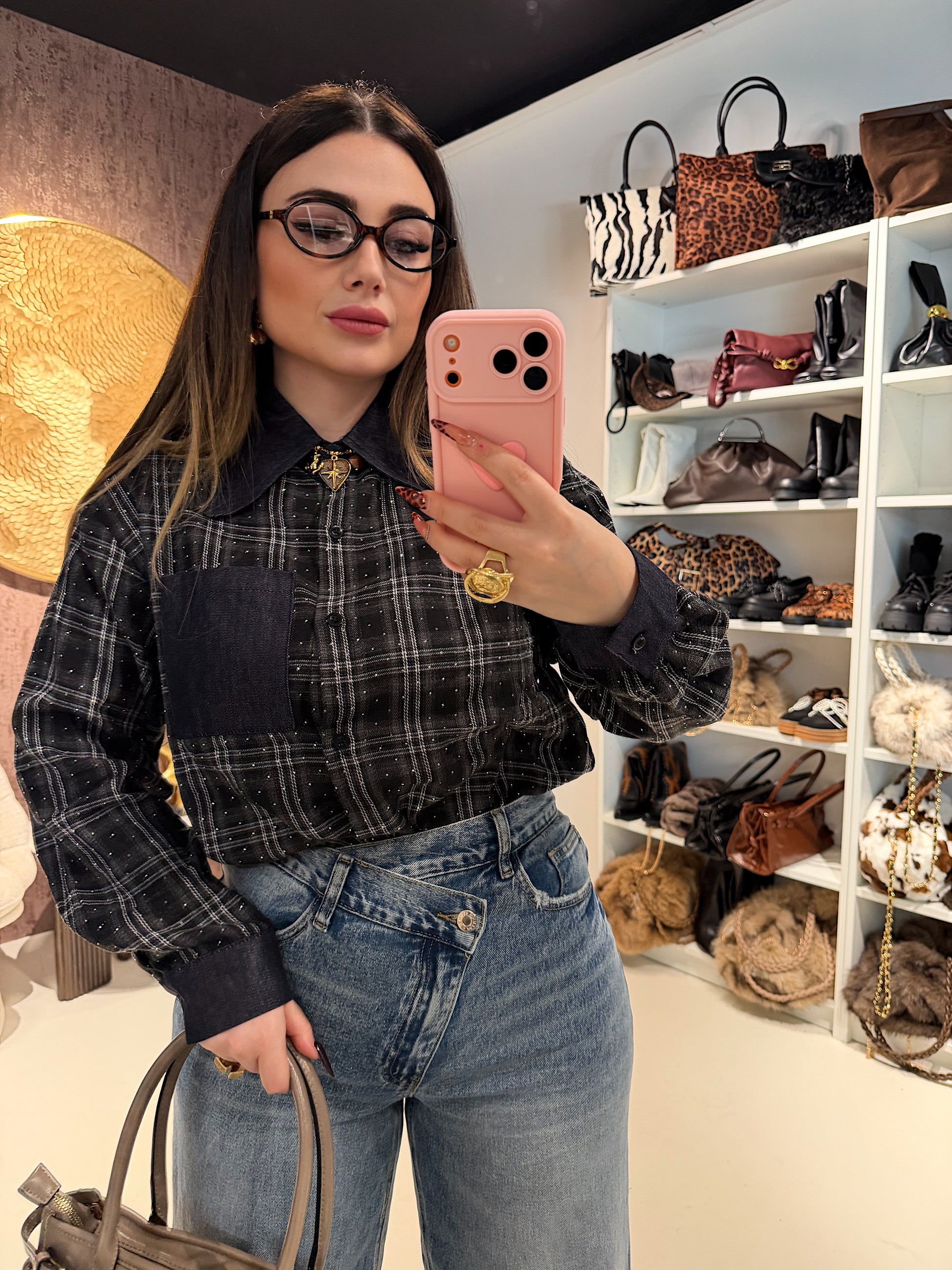 Camicia a quadri con brillantini ￼ - R.a. Boutique