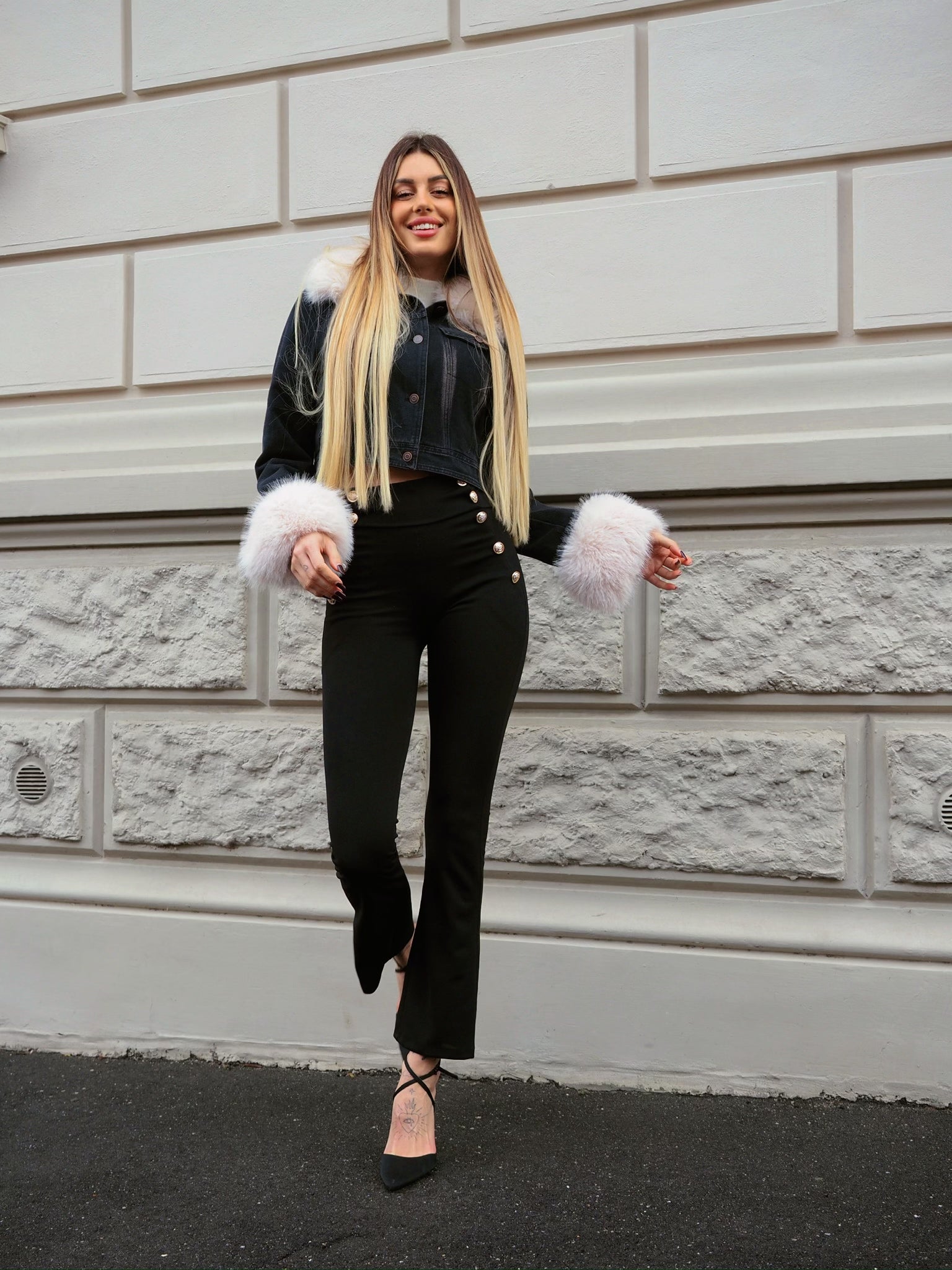 Giaccone in jeans con pelo - R.a. Boutique 