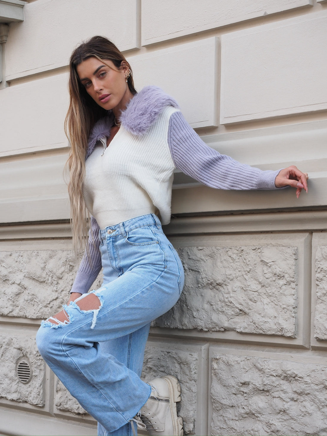 Maglione con zip e dettagli lilla - R.a. Boutique 