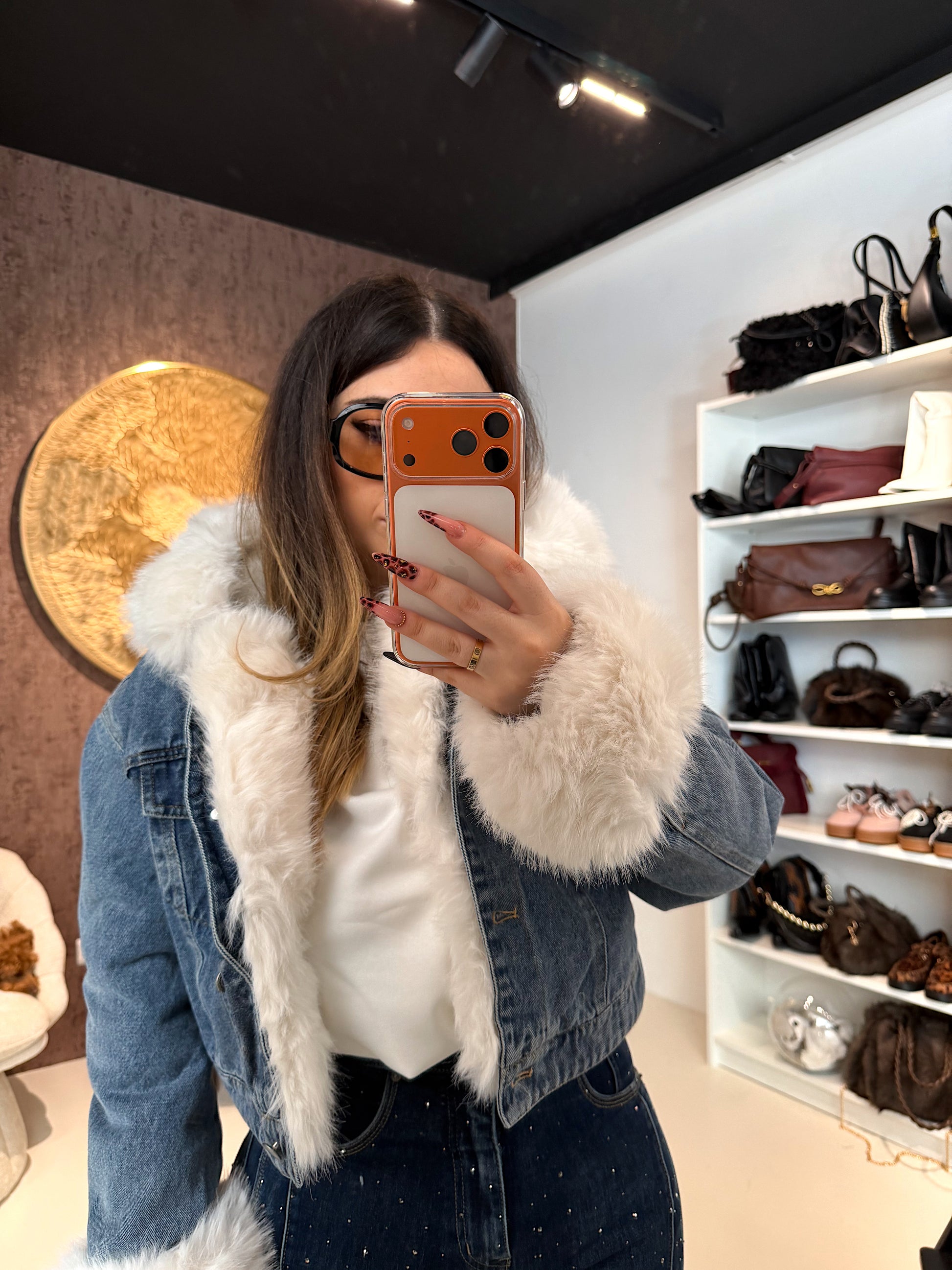 Giaccone di jeans pelo bianco - R.a. Boutique