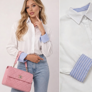Camicia con collo e polsino a righe