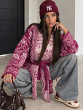 Cardigan Boho Paisley con Frange e Cintura – Fucsia - R.a. Boutique