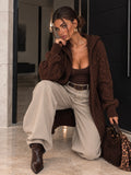 Cardigan Lungo a Trecce con Cappuccio Marrone - R.a. Boutique