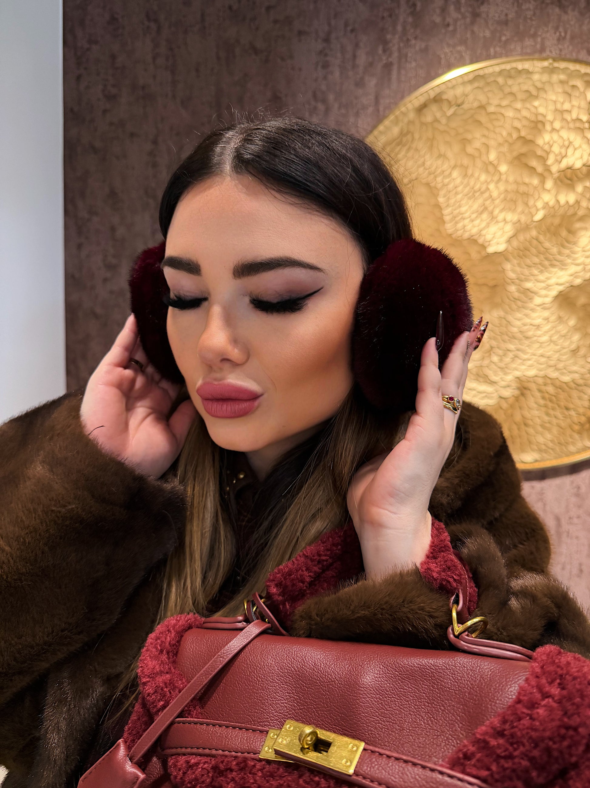 Giacca Pelliccia Elegance bordeaux e marrone - R.a. Boutique