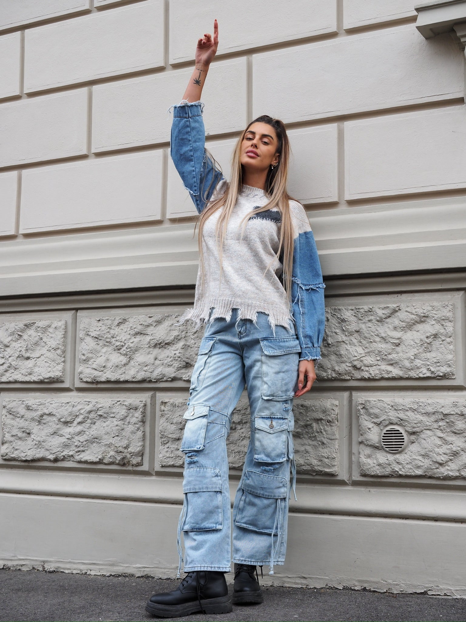 Maglione over con dettaglio in jeans - R.a. Boutique 