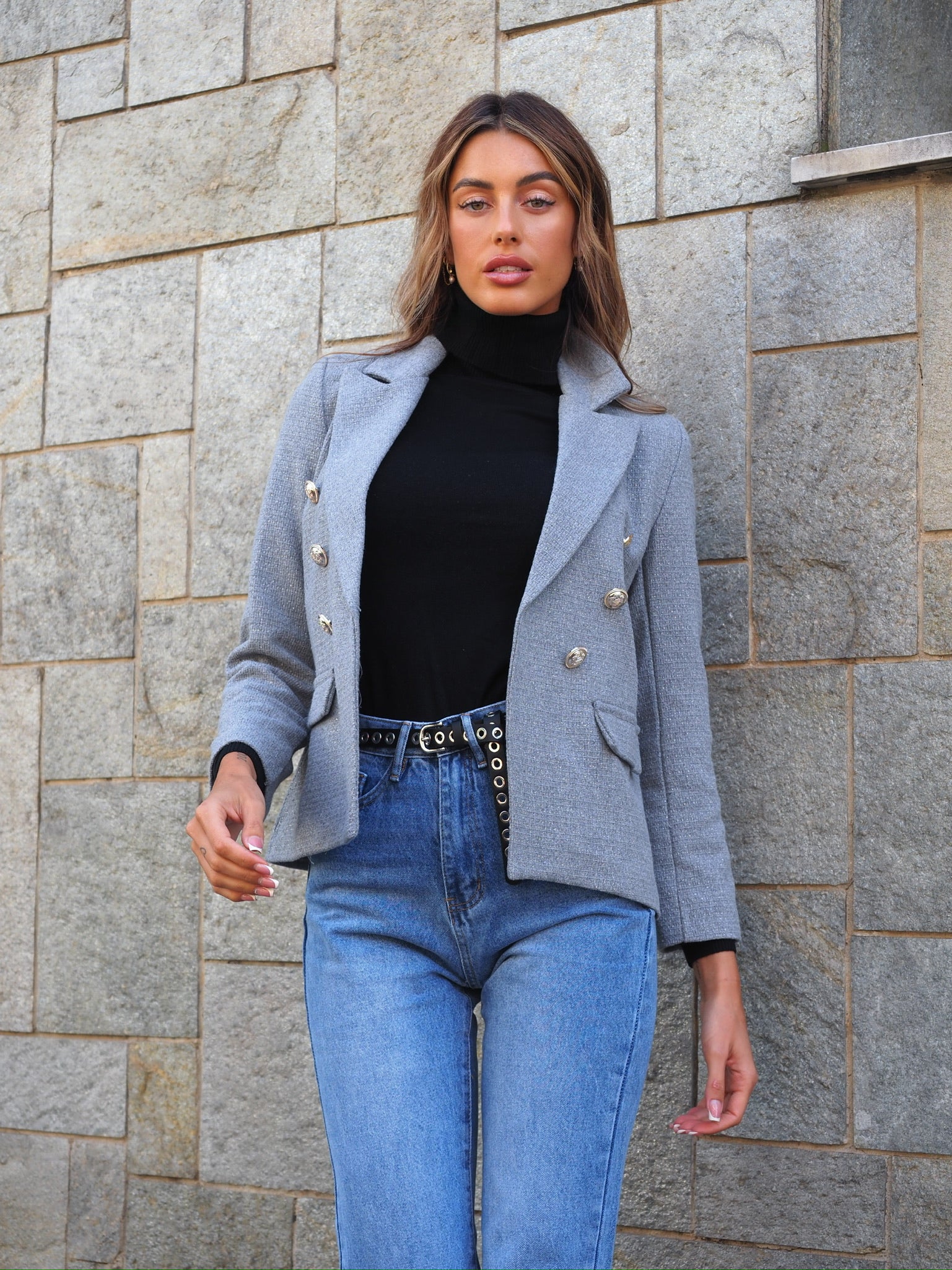 Giacca grigia con bottoni oro - R.a. Boutique 