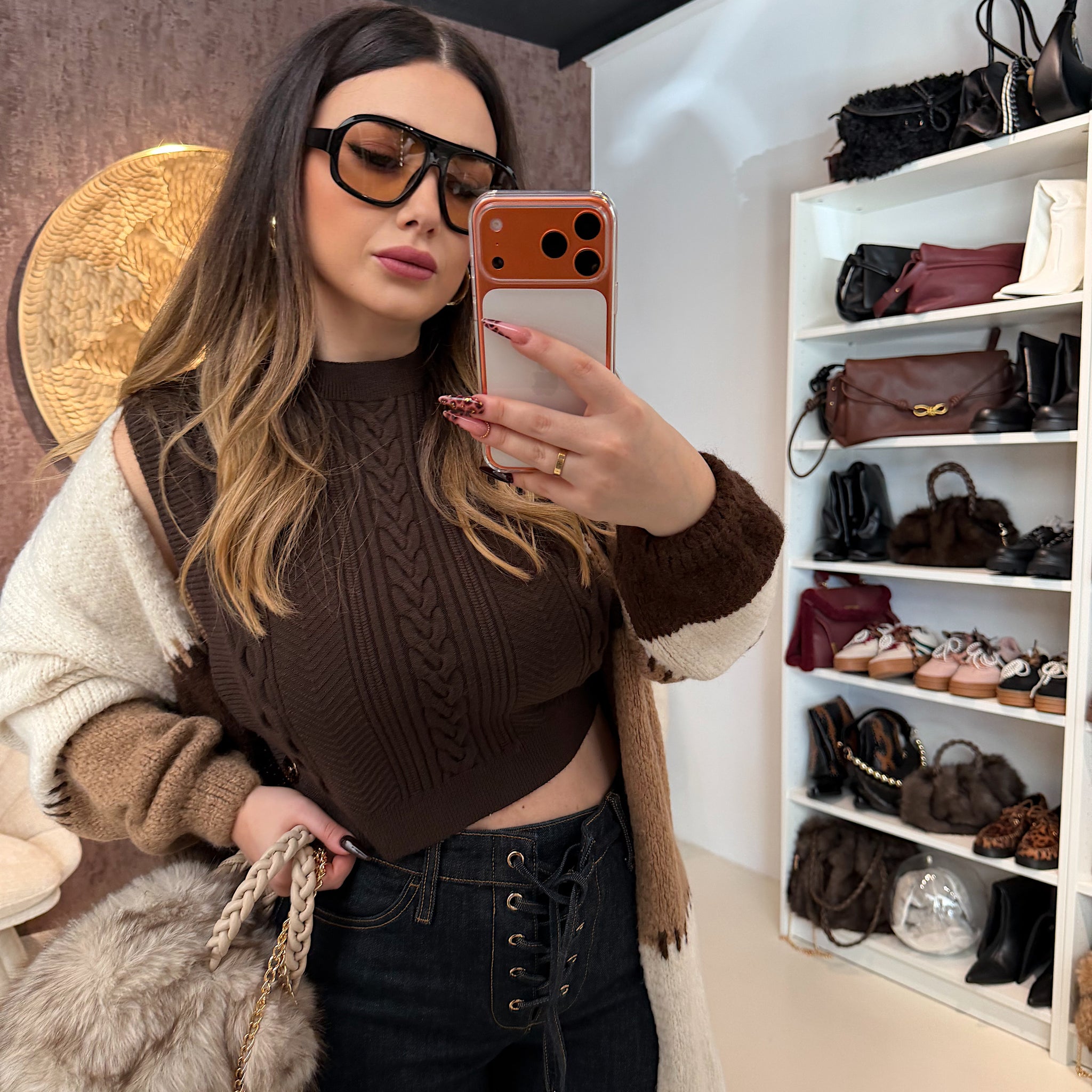 Smanicato crop a trecce con bottoni oro - R.a. Boutique