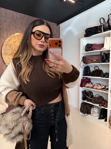 Smanicato crop a trecce con bottoni oro - R.a. Boutique