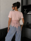 T-Shirt Corsetto con coppe in Pizzo con lacci posteriori - R.a. Boutique