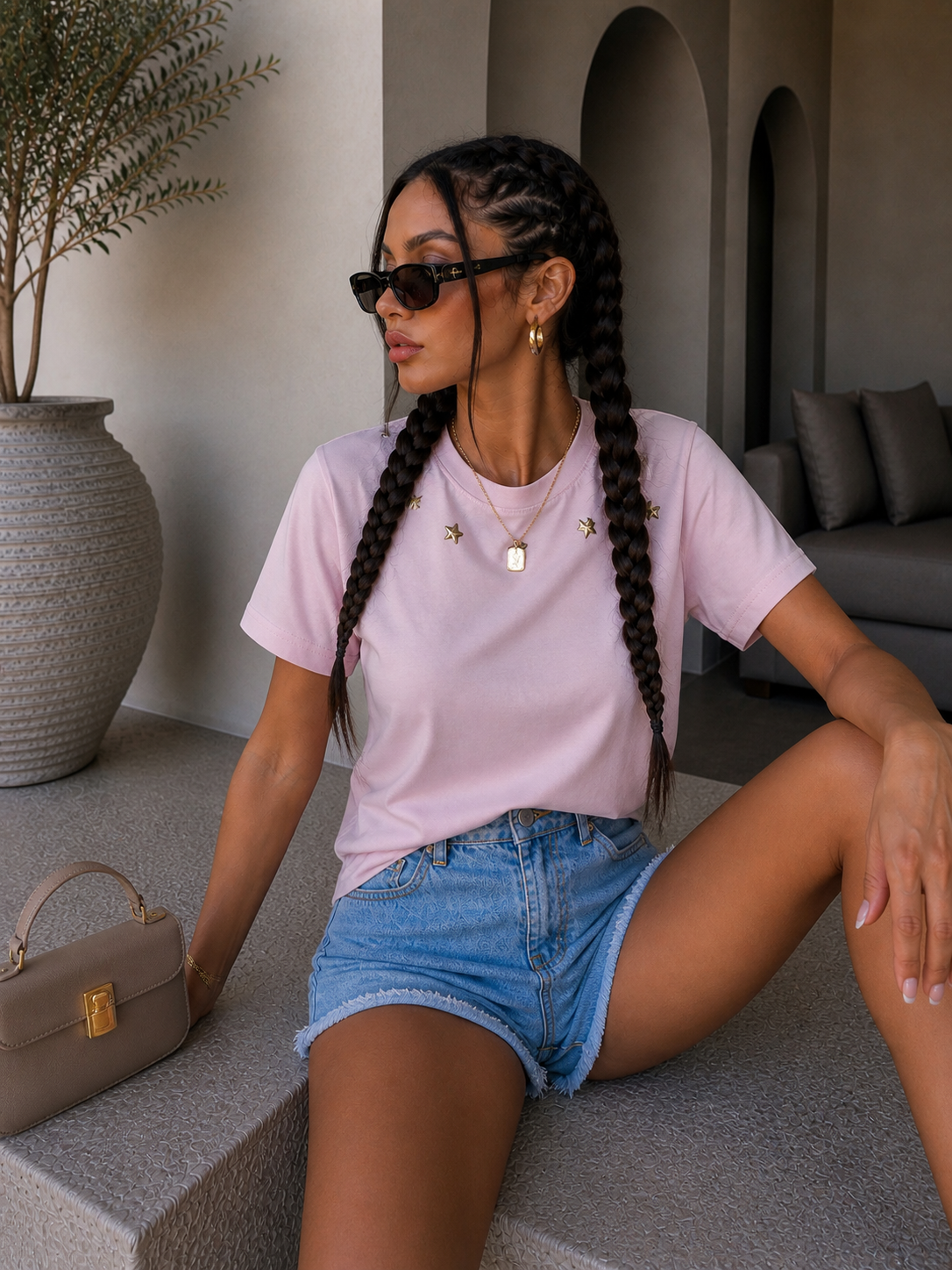 T-Shirt Star Neck Rosa - R.a. Boutique