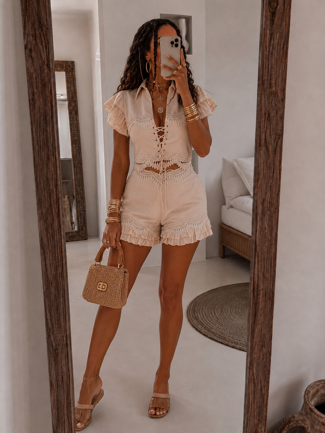 Completo beige con pizzo - R.a. Boutique