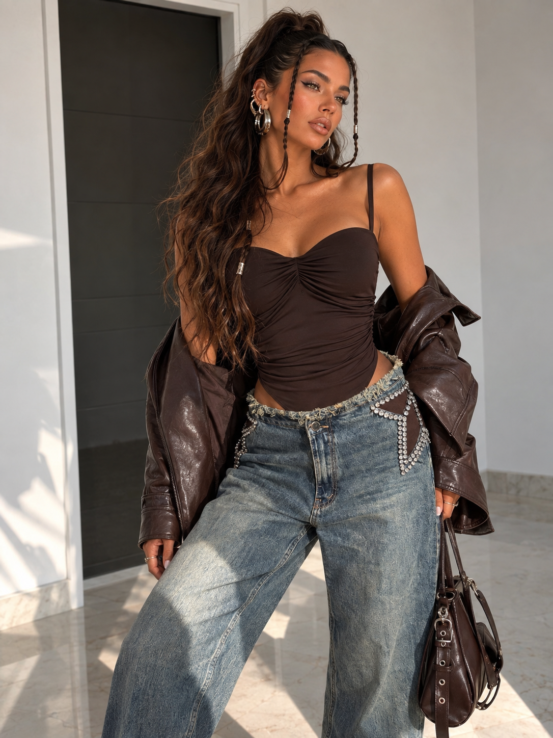 Jeans a Gamba Ampia con Stelle e Strass - R.a. Boutique