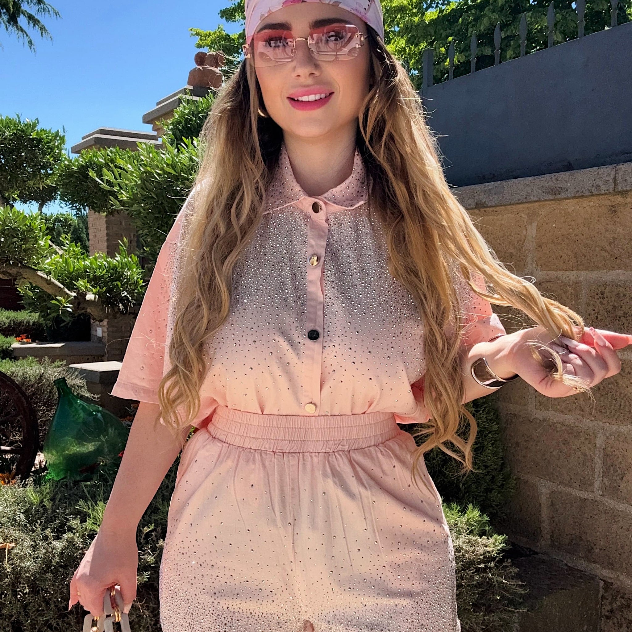 Completo camicia e short con strass - R.a. Boutique