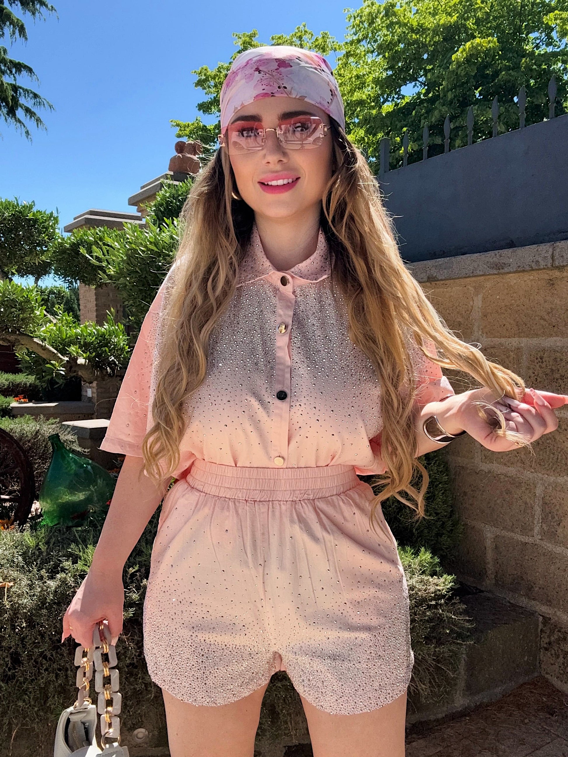 Completo camicia e short con strass - R.a. Boutique
