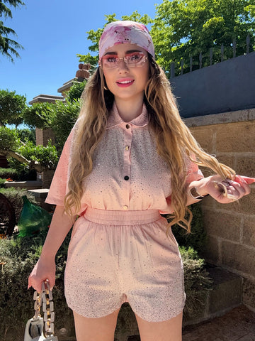 Completo camicia e short con strass - R.a. Boutique