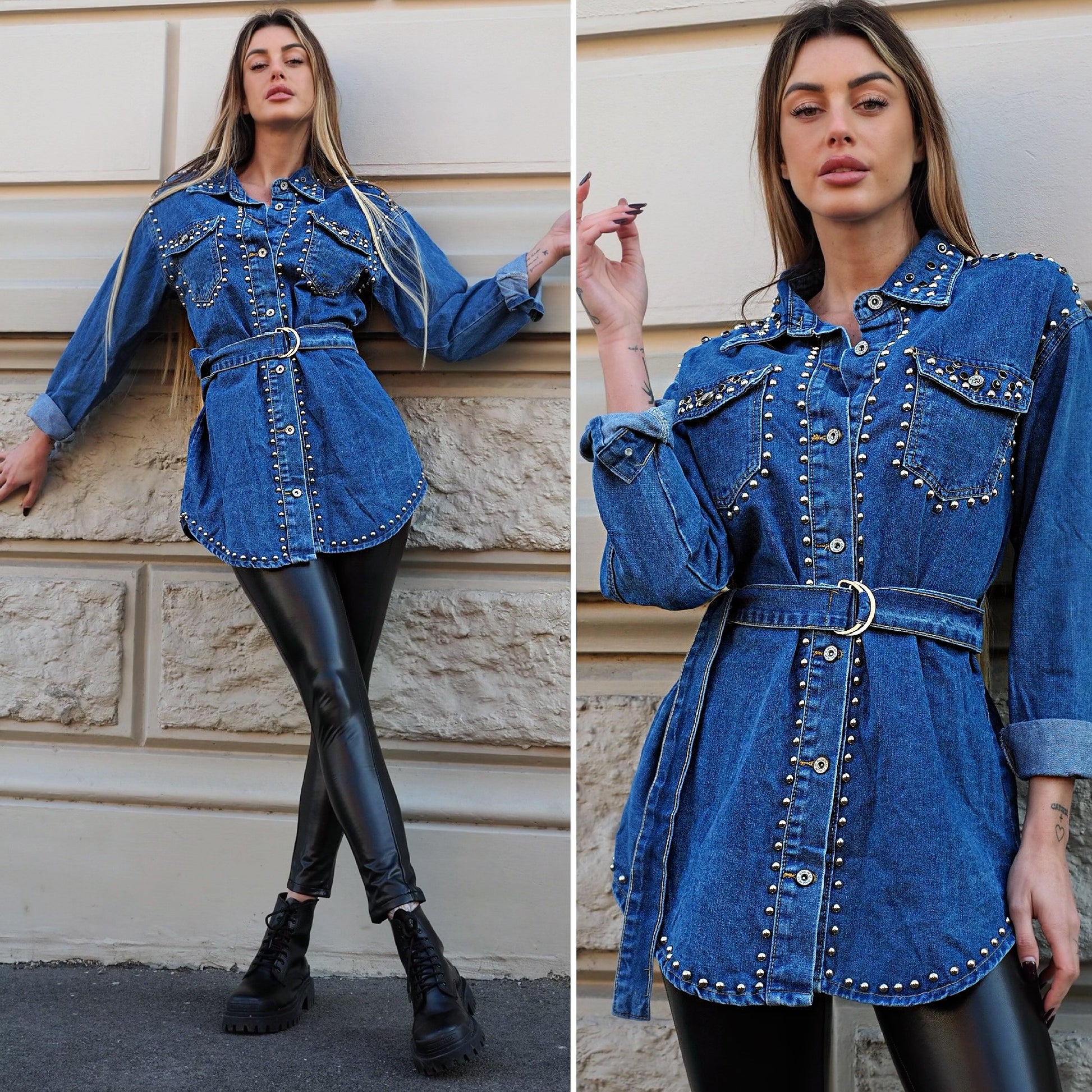 Giaccone di jeans con borchie - R.a. Boutique 