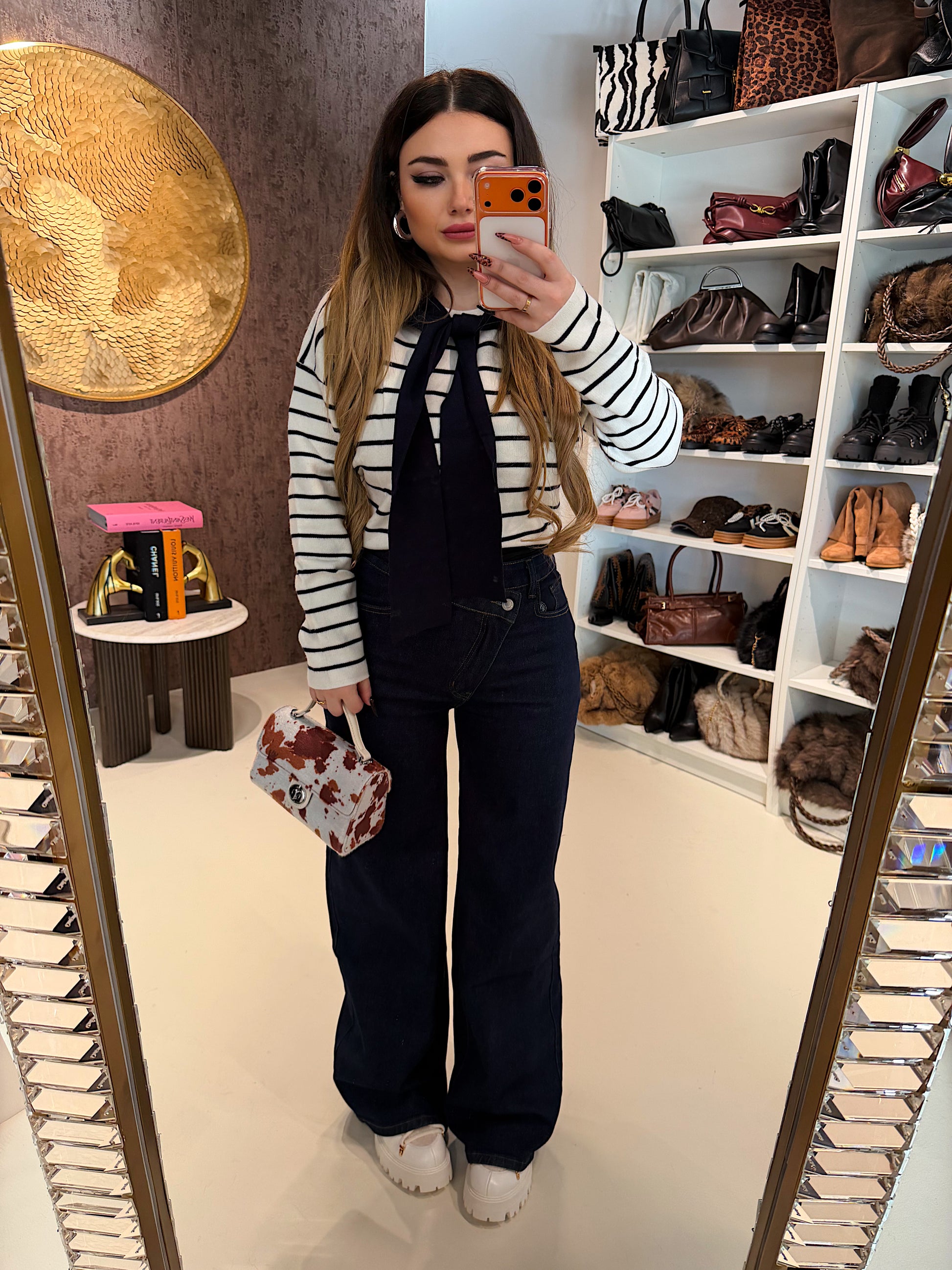 Maglia Parisienne a righe con spalla sciarpa - R.a. Boutique