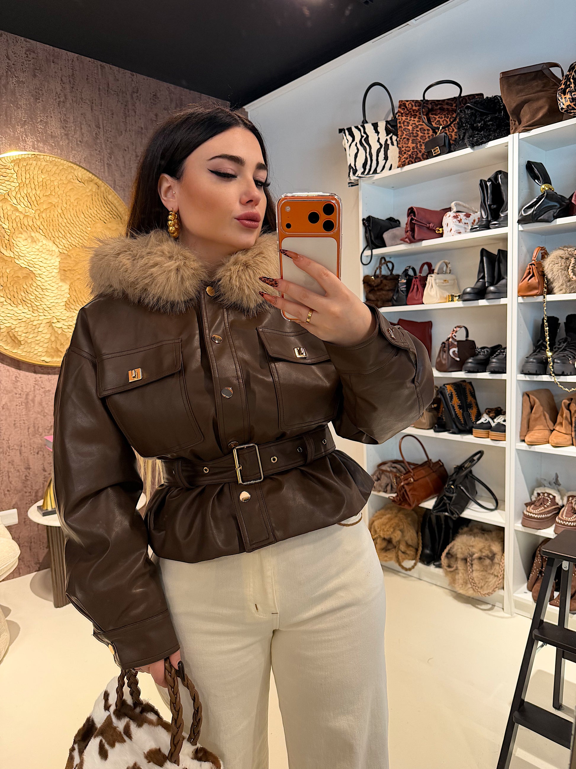 Giaccone con Cintura e Collo in Eco-pelle - R.a. Boutique