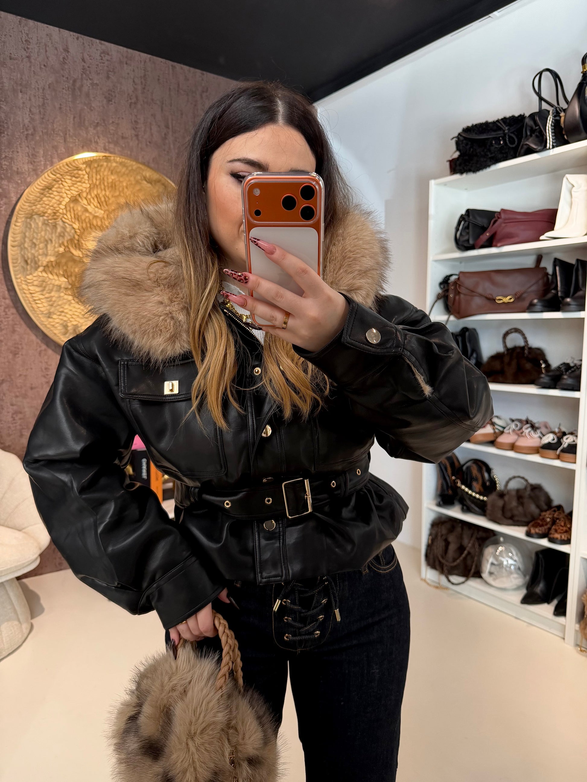 Giaccone con Cintura e Collo in Eco-pelle - R.a. Boutique