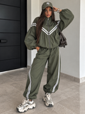 Completo Sporty Stripe con Zip e Pantalone – Verde Militare - R.a. Boutique