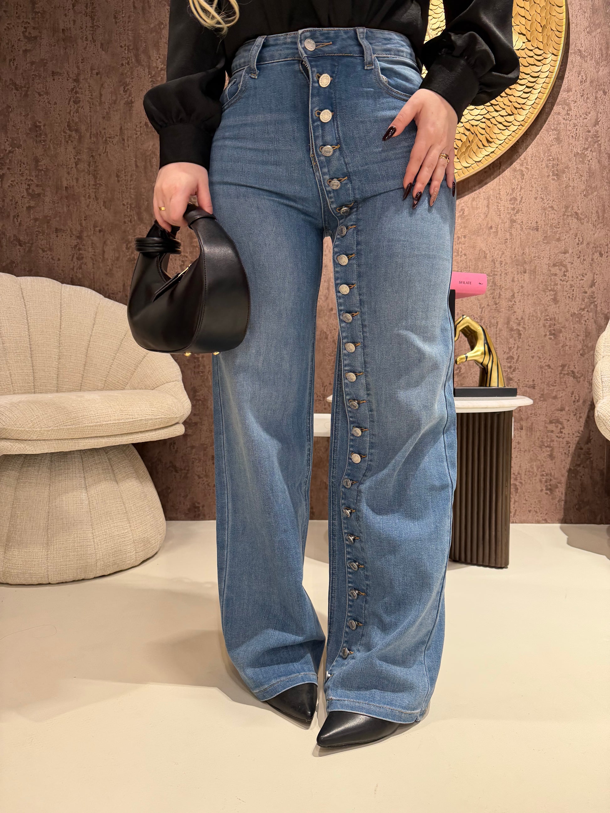 Jeans Button Chic Wide Leg - R.a. Boutique