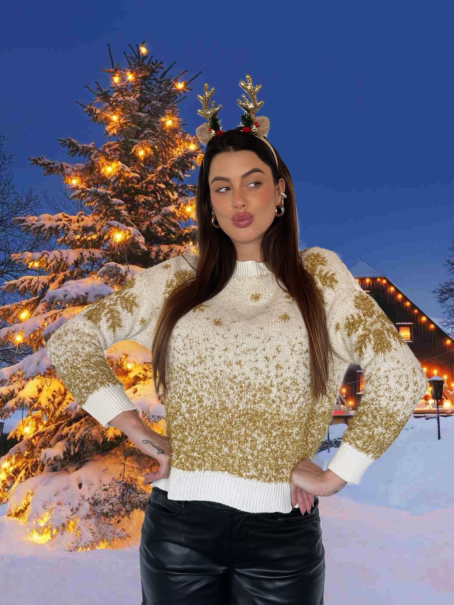 Maglione soft gold lurex fiocco di neve - R.a. Boutique