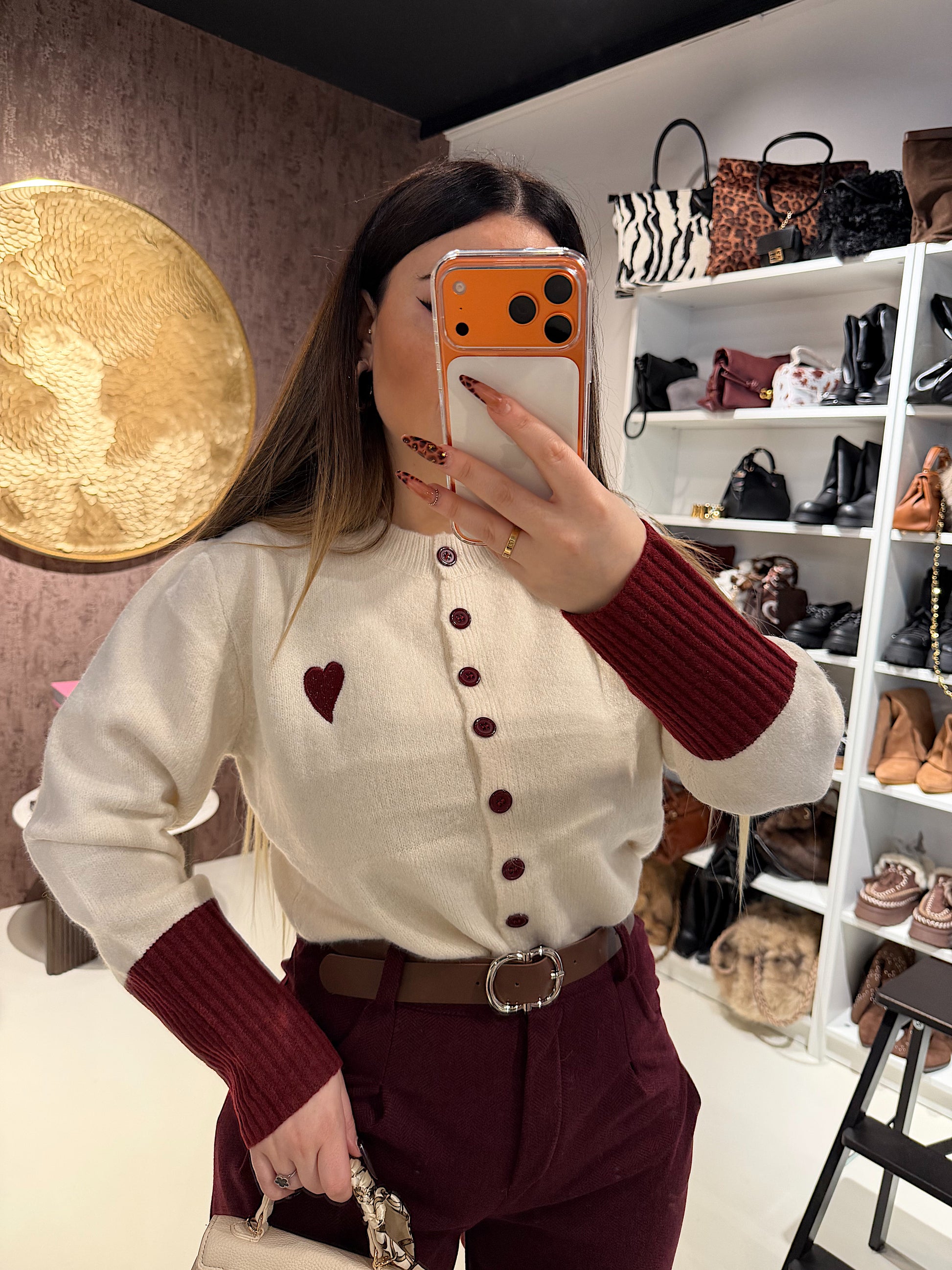 Maglioncino con cuore e dettagli bordeaux - R.a. Boutique