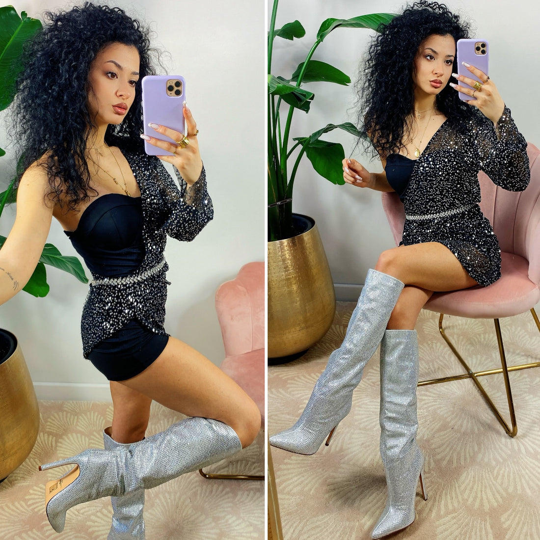 Tutina monospalla con paillettes silver - R.a. Boutique 