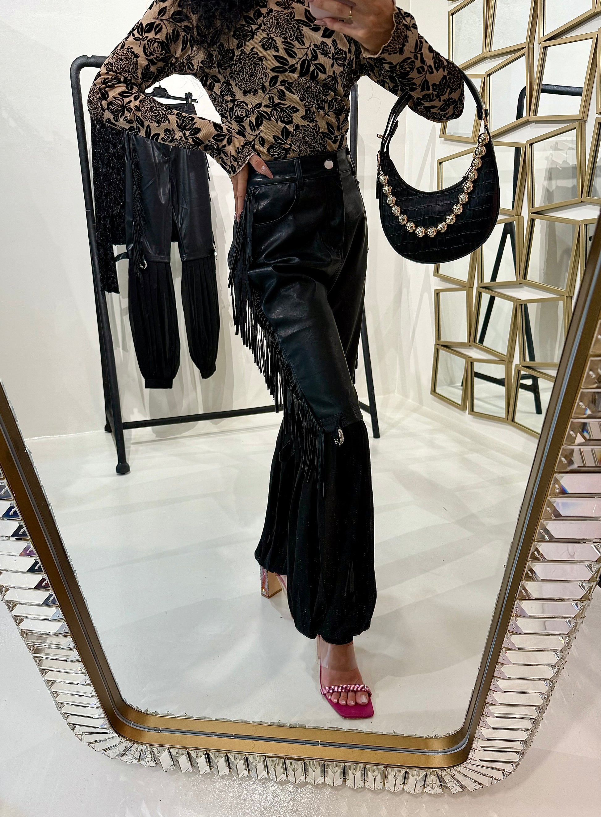 Pantalone in ecopelle con frange - R.a. Boutique