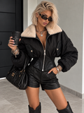 Giacca Bomber Nera con Collo Teddy Panna - R.a. Boutique