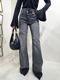 Jeans scuro con strass e risvolto - R.a. Boutique
