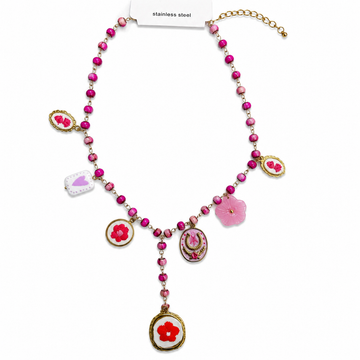 Collana Fiori Fucsia a Y - R.a. Boutique