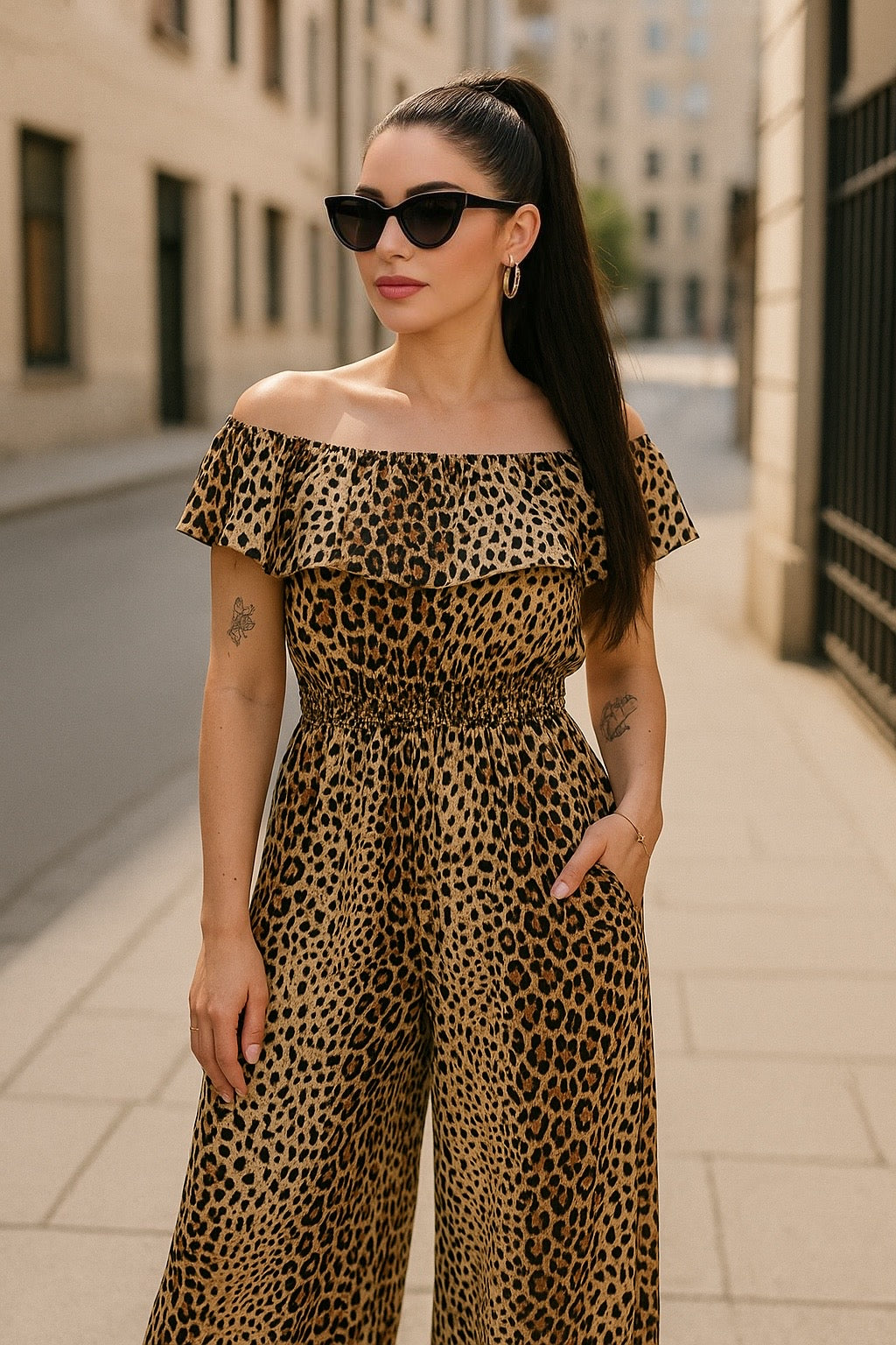 Tuta animalier con scollo a barchetta - R.a. Boutique