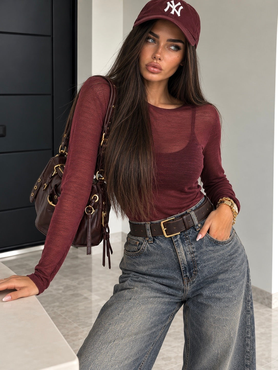 Maglia in Cashmere e Viscosa Bordeaux