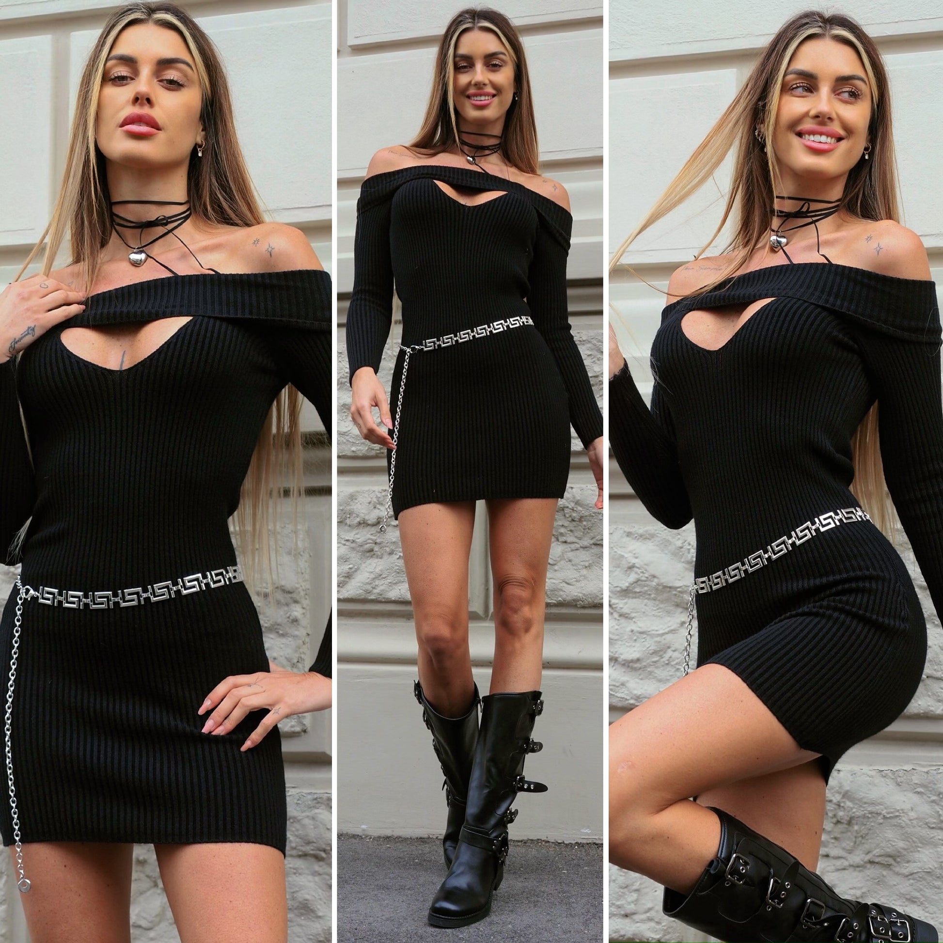 Abito in maglia nero scollo a barca - R.a. Boutique 