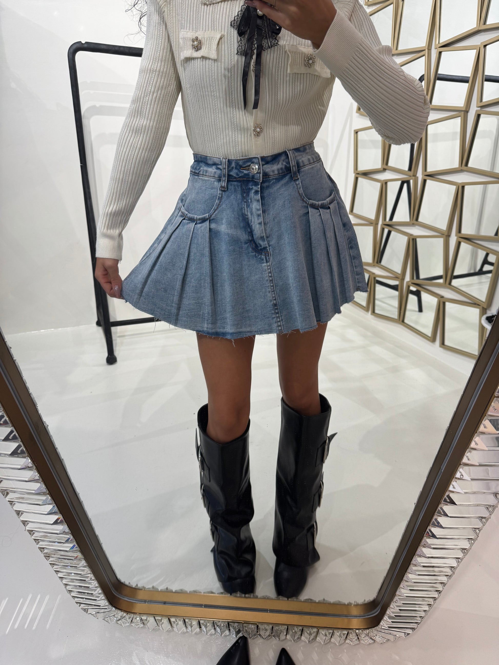 Gonna in denim con pieghe - R.a. Boutique