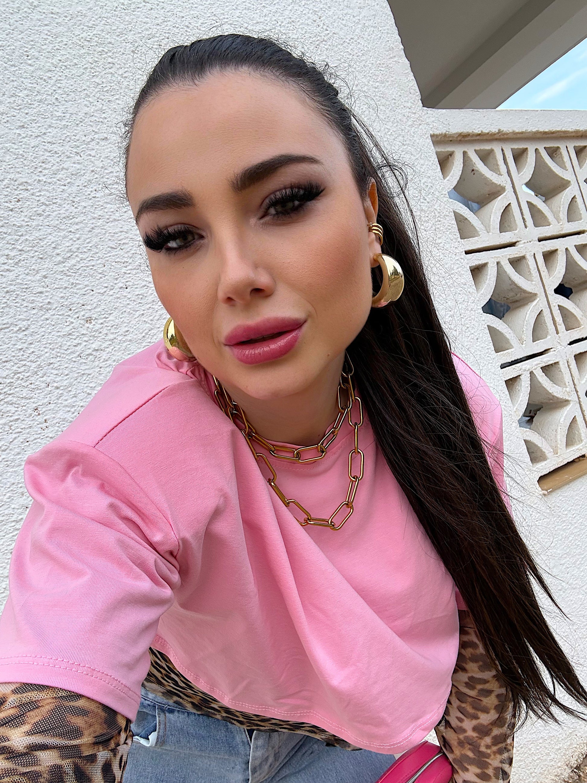 T-shirt crop leo rosa - R.a. Boutique