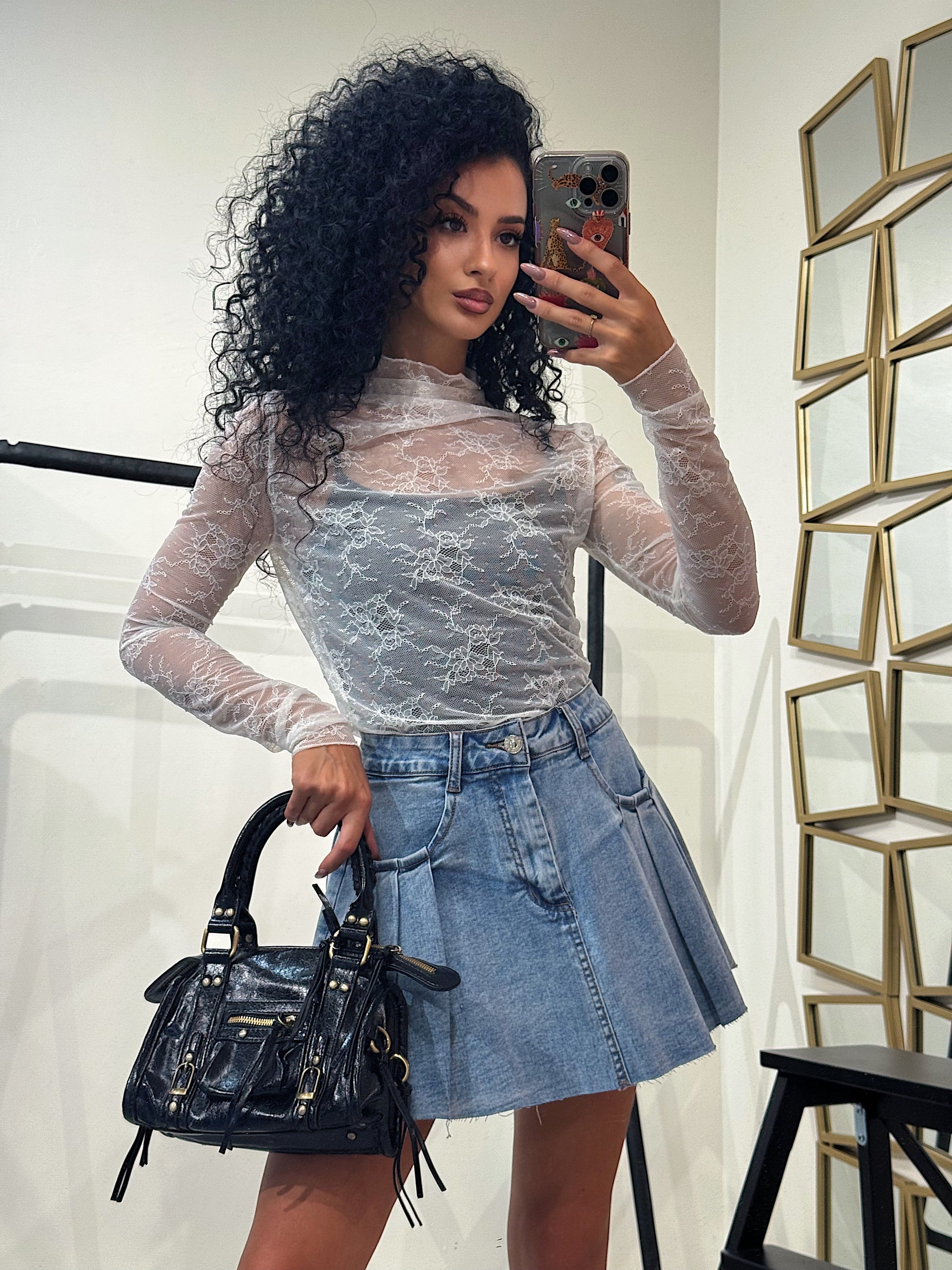 Gonna in denim con pieghe - R.a. Boutique