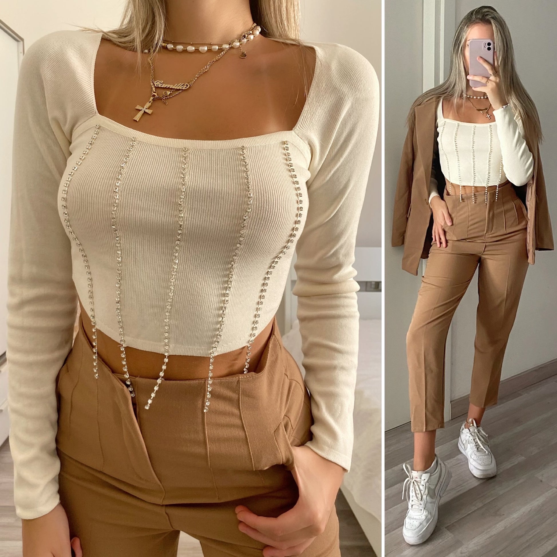 Maglia a costine con ciondoli - R.a. Boutique 