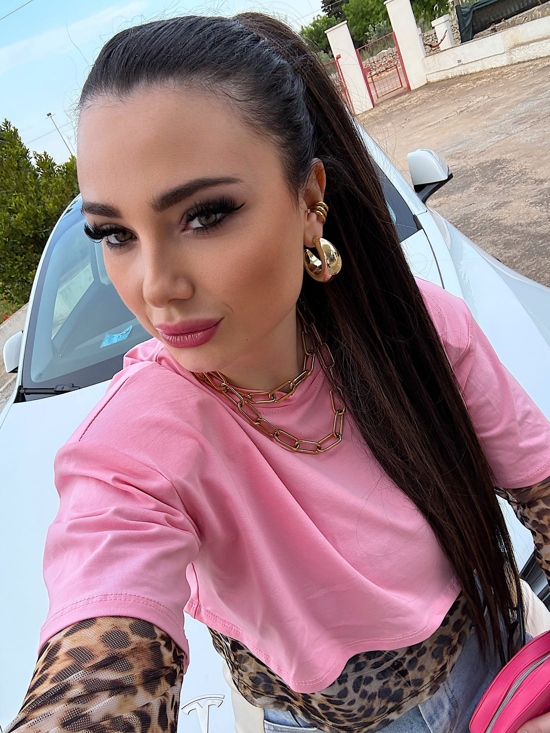 T-shirt crop leo rosa - R.a. Boutique