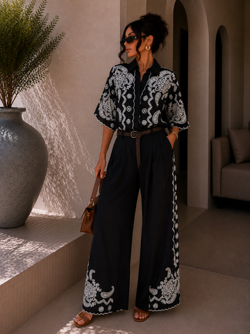 Completo con ricami nero - R.a. Boutique