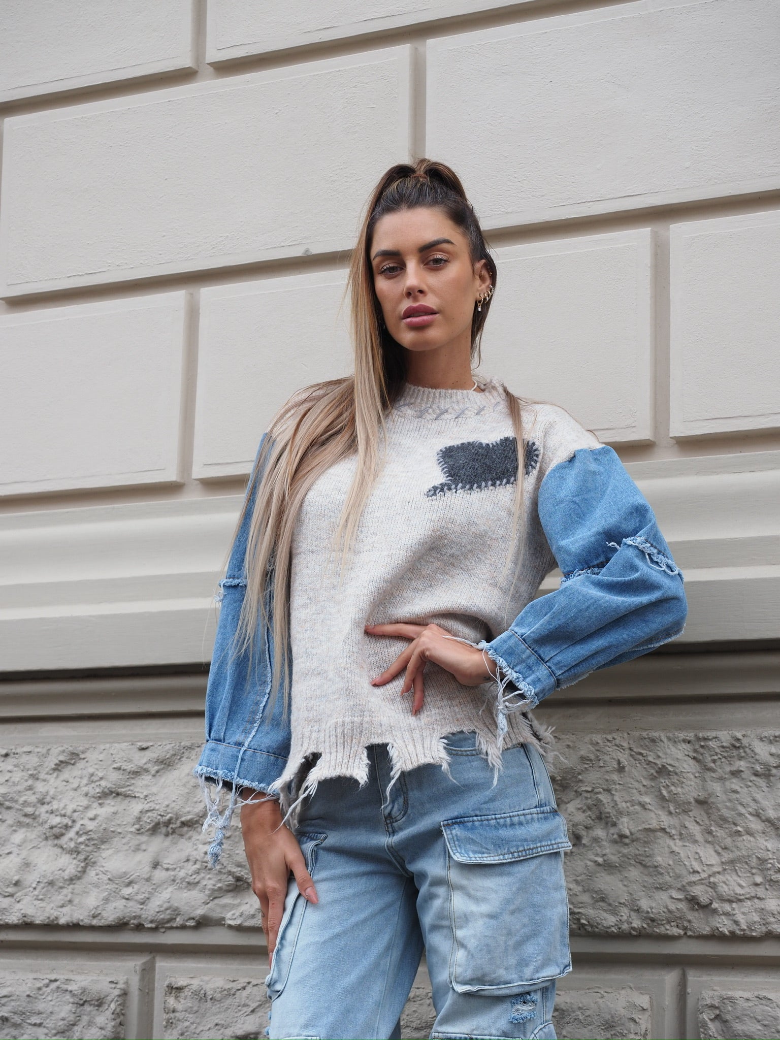 Maglione over con dettaglio in jeans - R.a. Boutique 