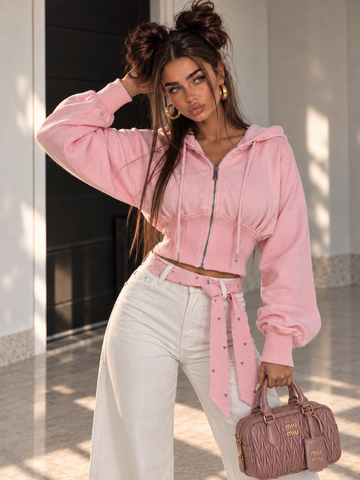 Felpa Crop Rosa con Vita Corsetto - R.a. Boutique