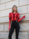 Body con trasparenza e glitter rosso - R.a. Boutique 