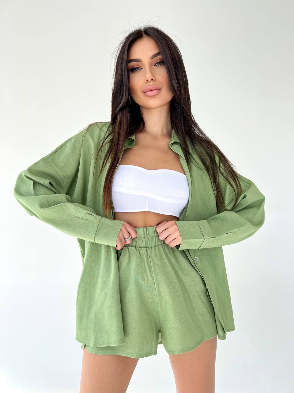 Set due pezzi camicia e short pistacchio - R.a. Boutique 