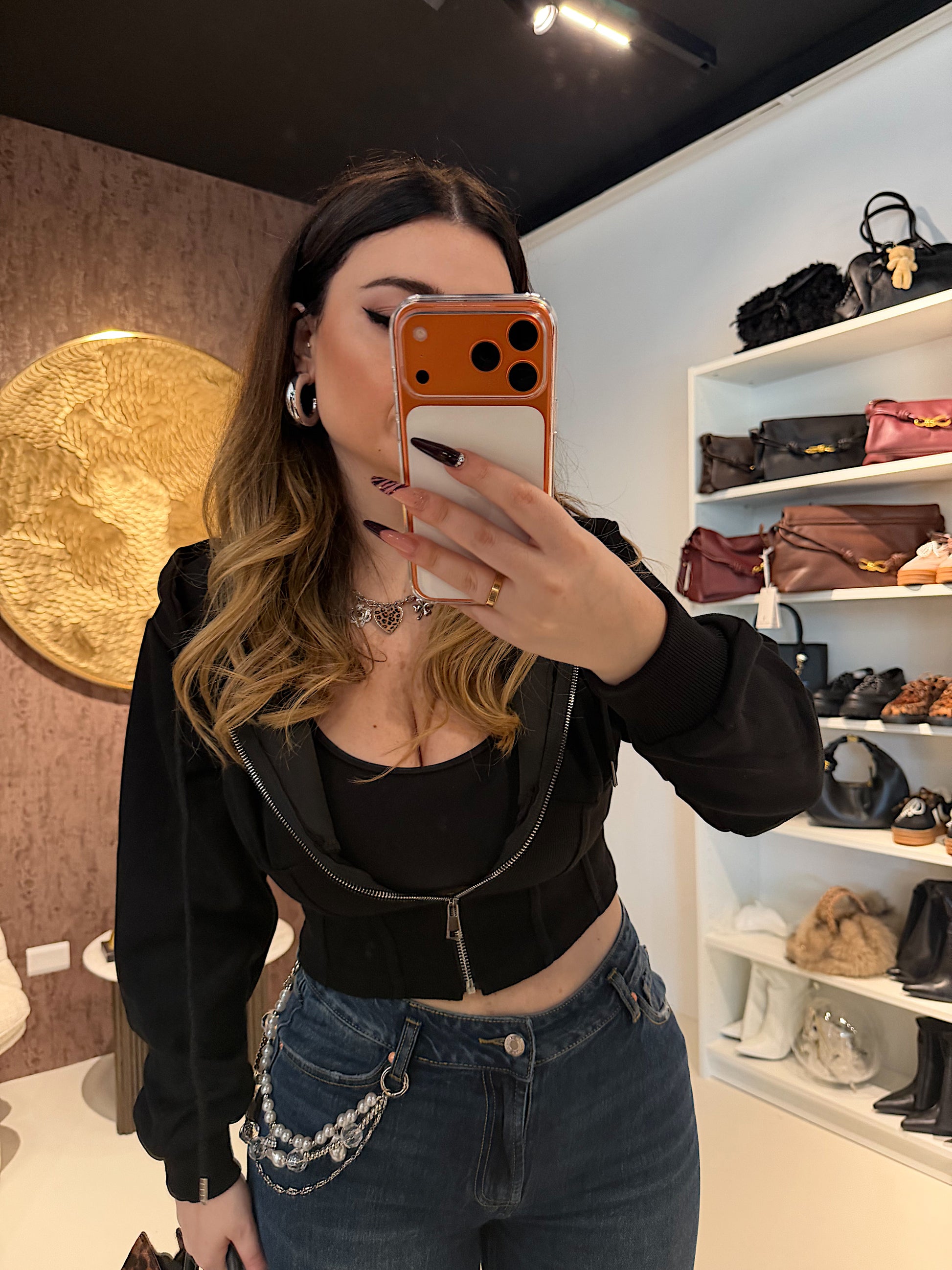 Felpa Cropped con zip e cappuccio - R.a. Boutique